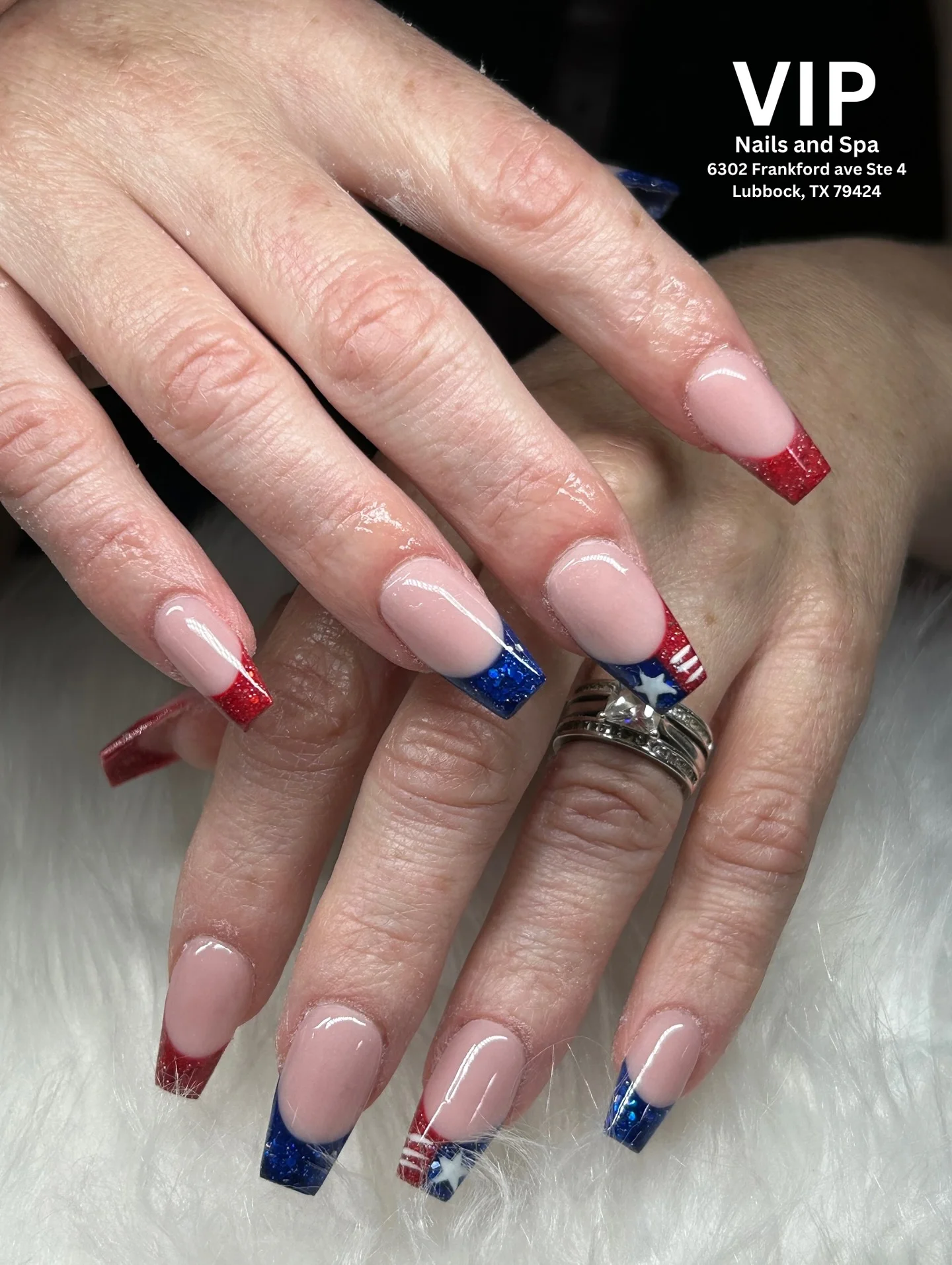 usa nails 2026 Glitter French Tips With Minimal Fourth Of July Glam
