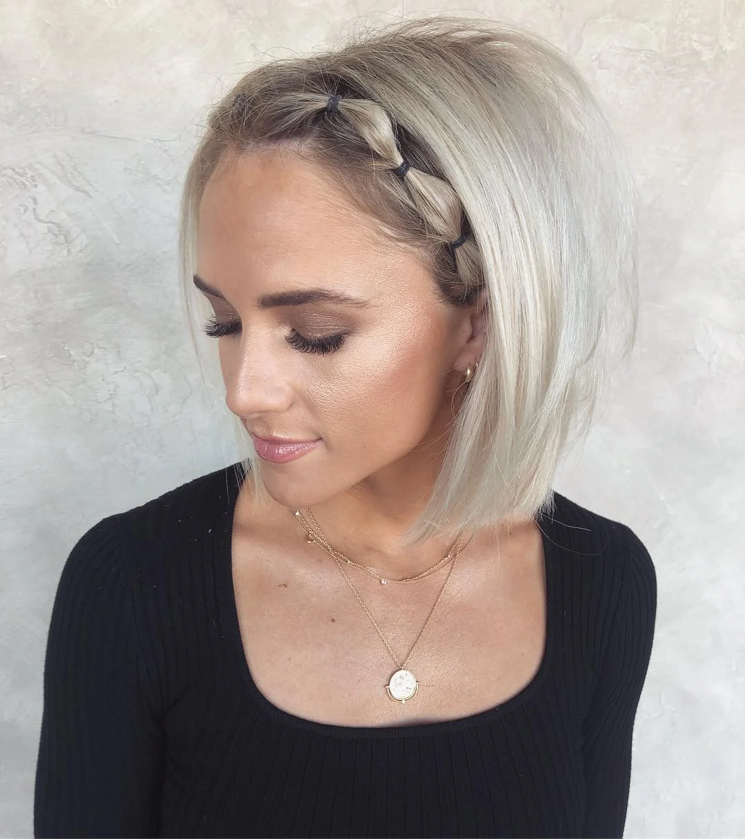 best summer short hairstyles 2026 Platinum Sleek Bob With Minimalist Braided Detail
