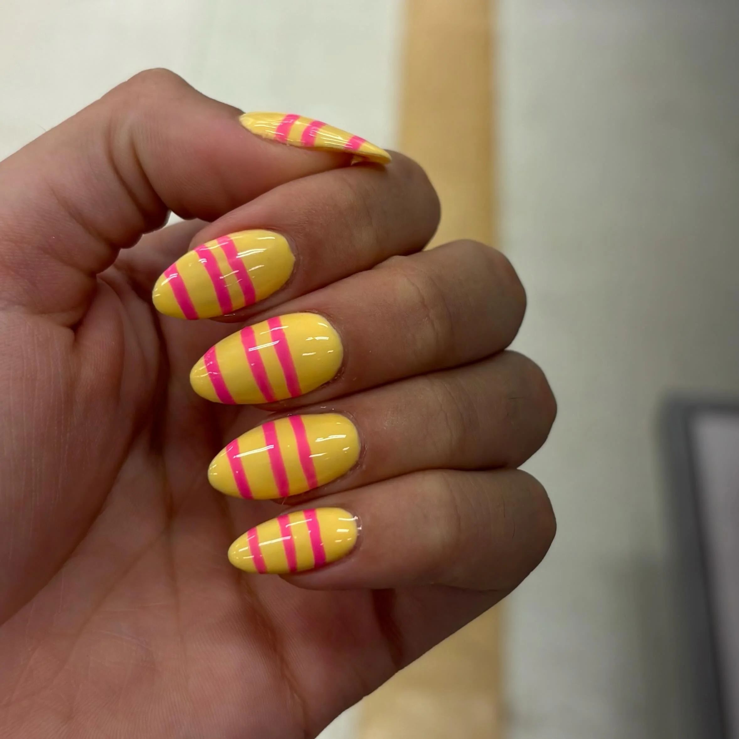 funky summer nails 2026 Bubblegum Stripes On Long Almond Nails