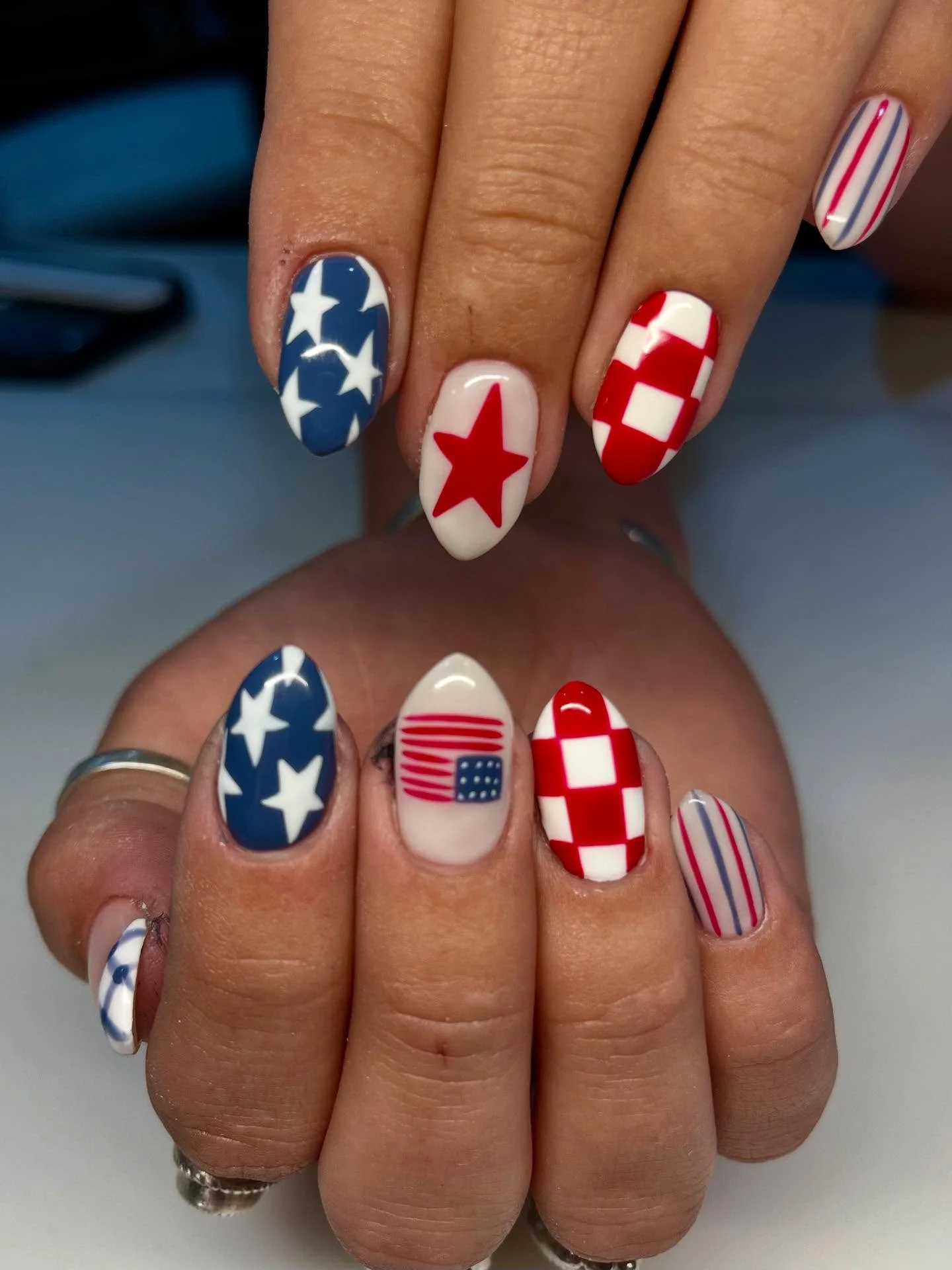 patriotic nails 2026 Bold Americana Stars And Checkerboard Nails