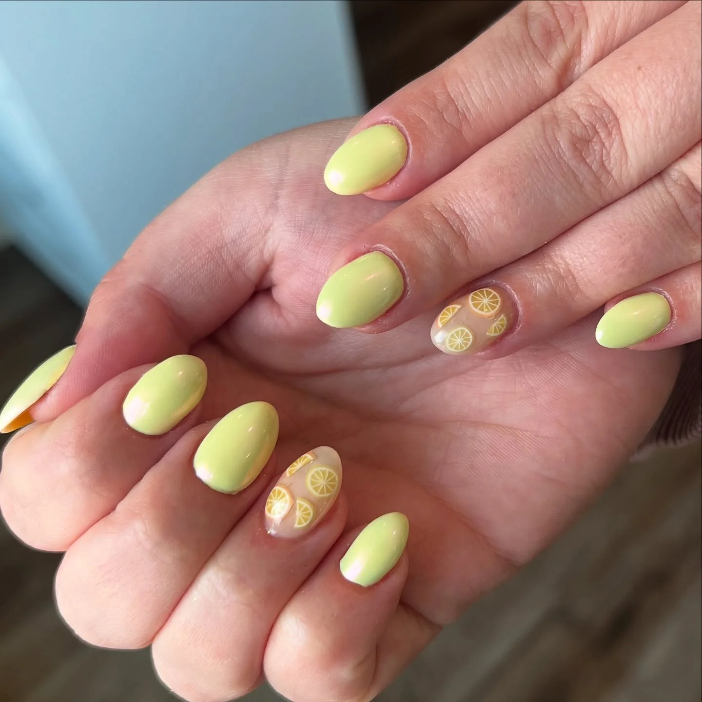 short gel nails summer 2026 Pastel Lemon Nails With Tiny Citrus Accents