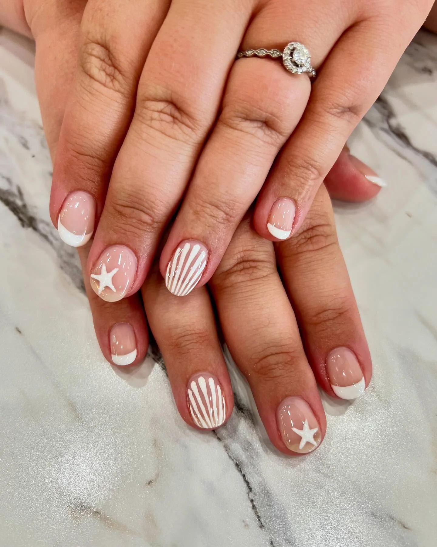 summer vacation nails 2026 Minimal White Seashell French Nails