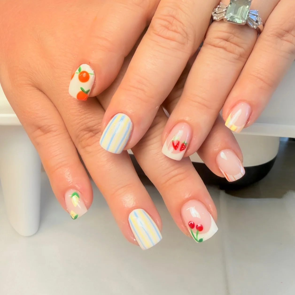 funky summer nails 2026 Sweet Fruit And Pastel Stripe French Tips