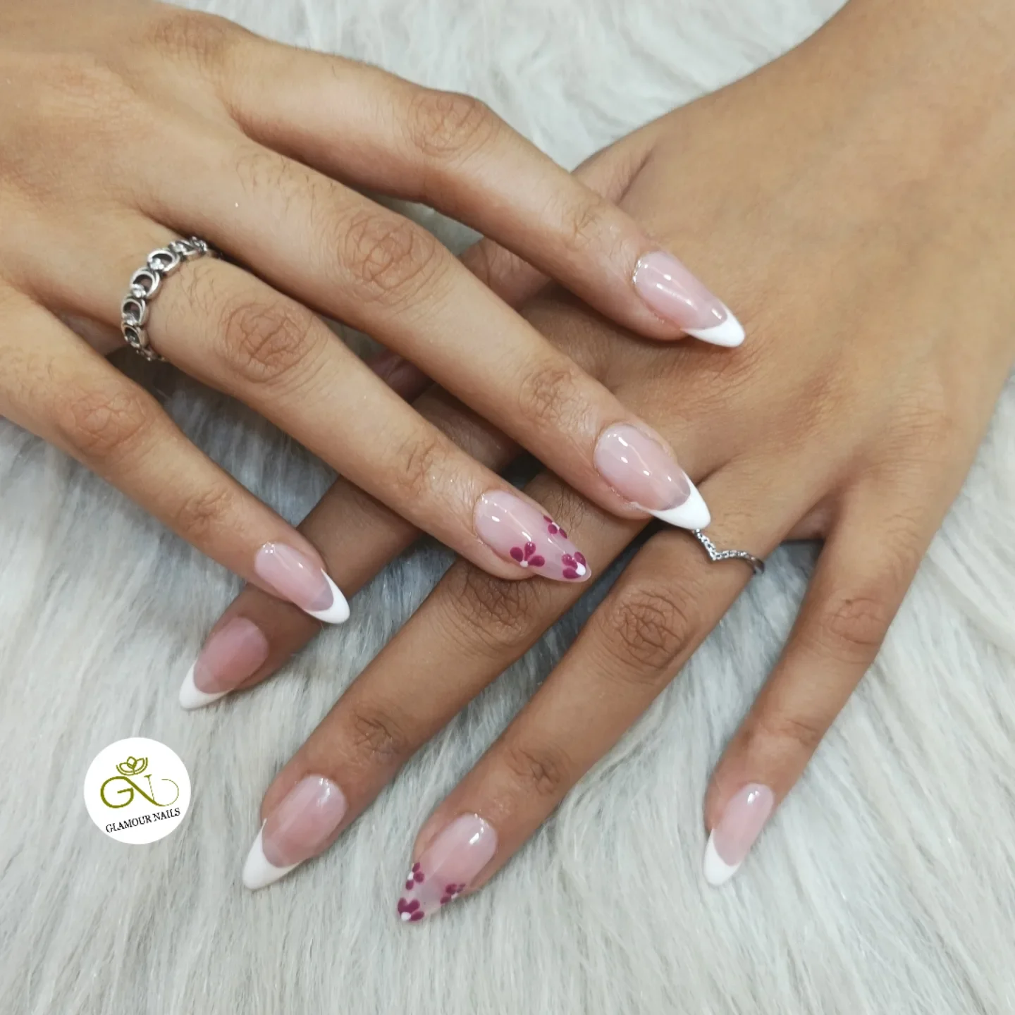 June Nails Ideas 2026 - Summer Trends 2026 Classic White French Almond Nails With Tiny Berry Accents