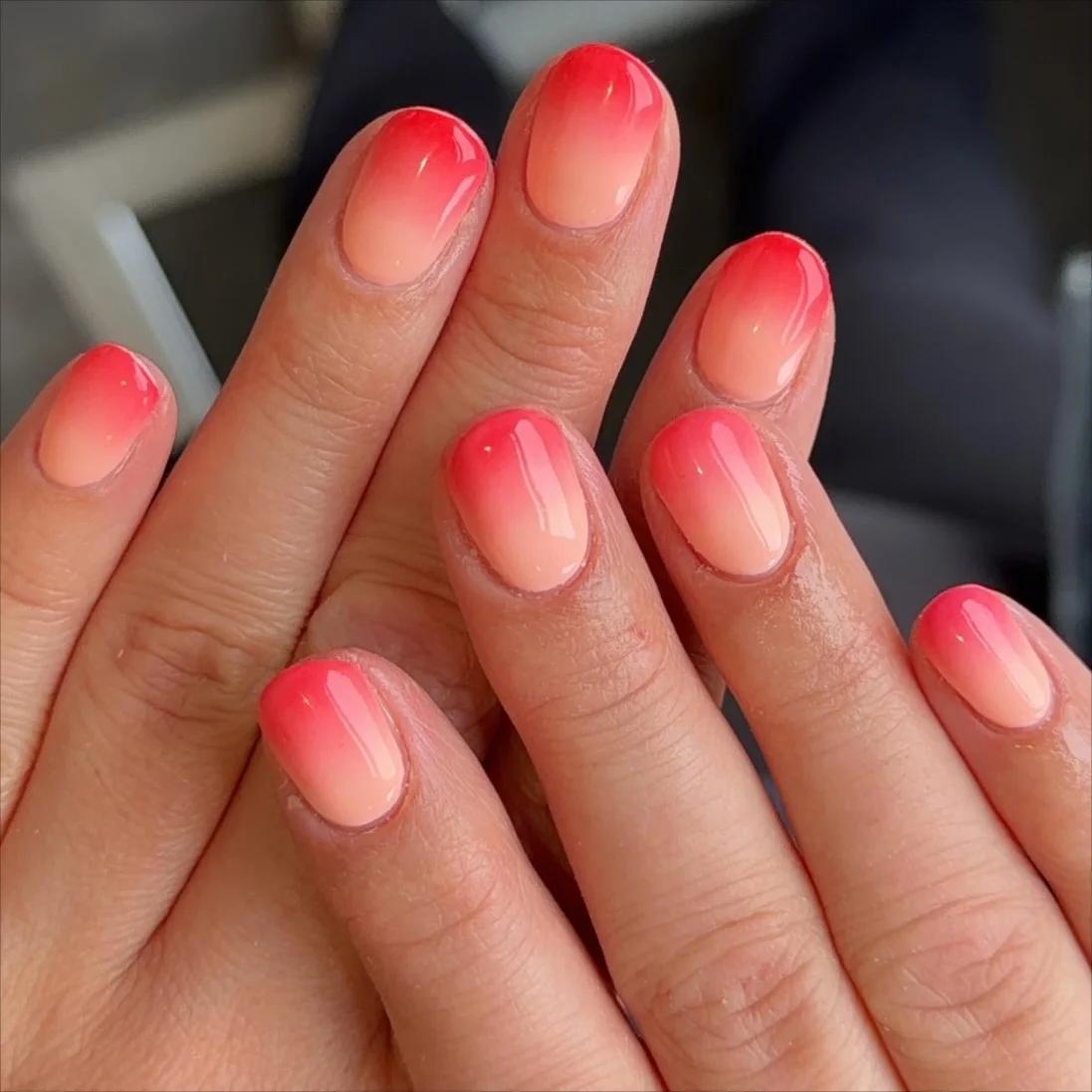 summer ombre nails 2026 Hot Pink Blush Ombre Short Nails