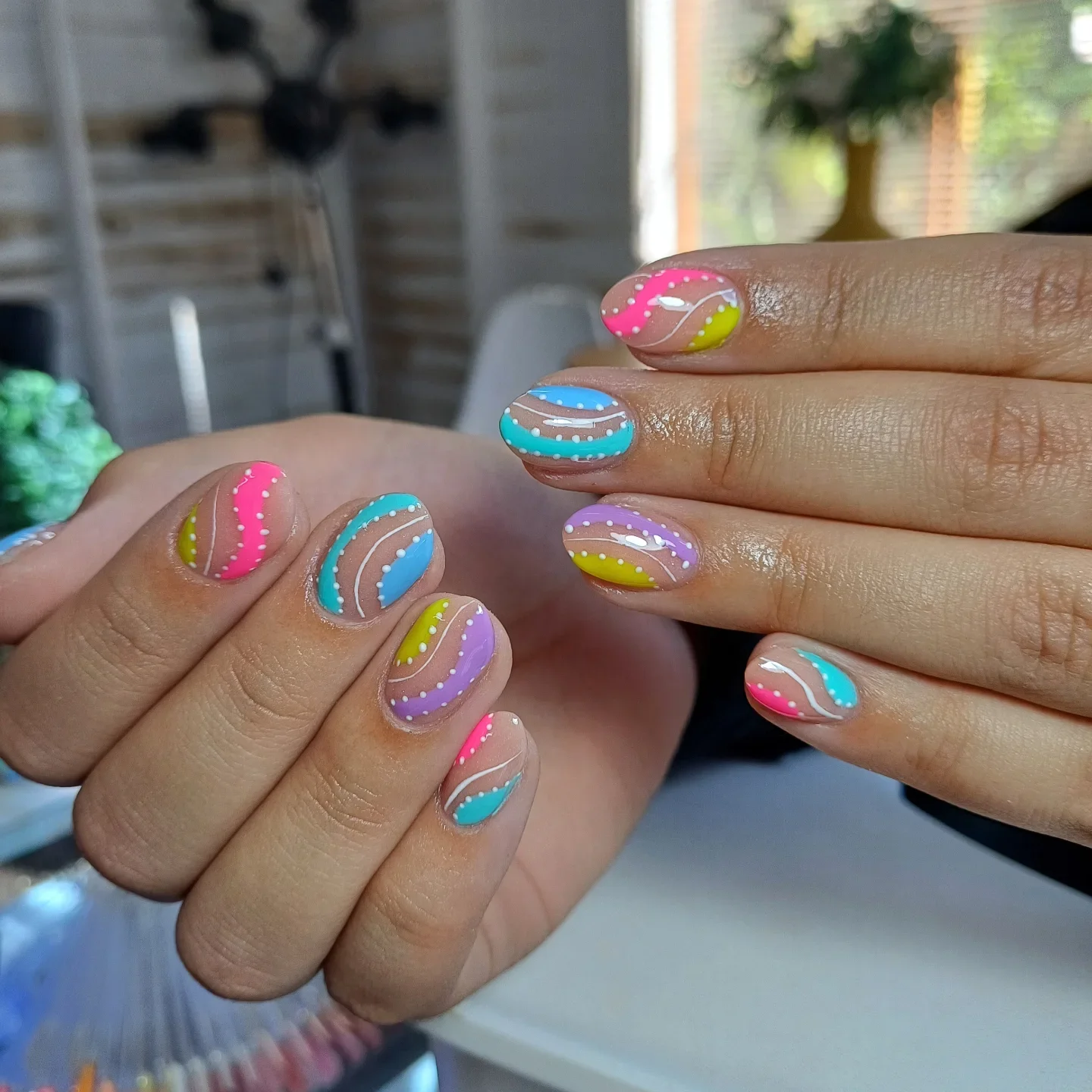 summer vibrant nails 2026 Pastel Wave Nails With Playful Minimalist Lines