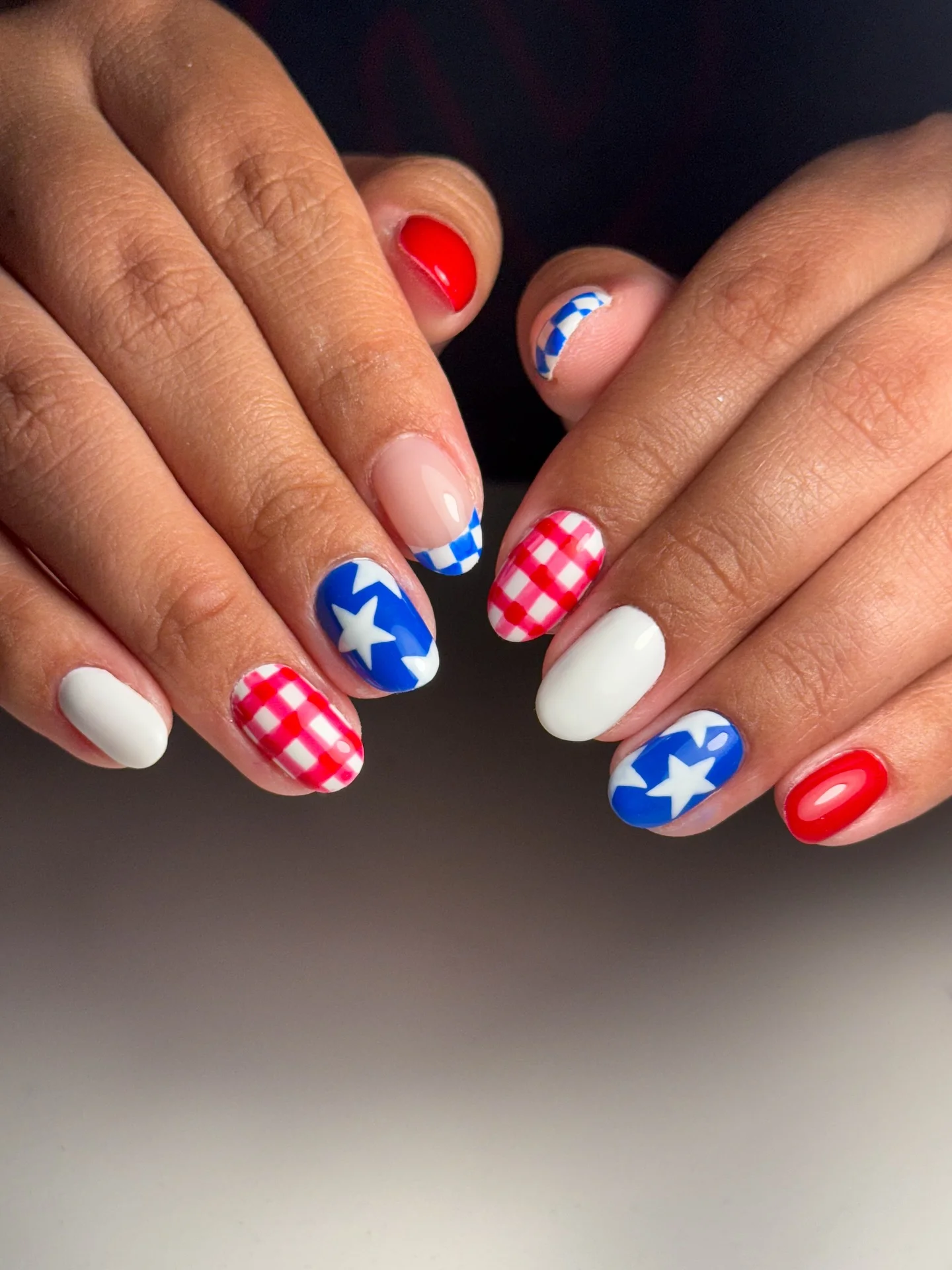 4th of july nails 2026 Picnic Print And Star Accent Nails