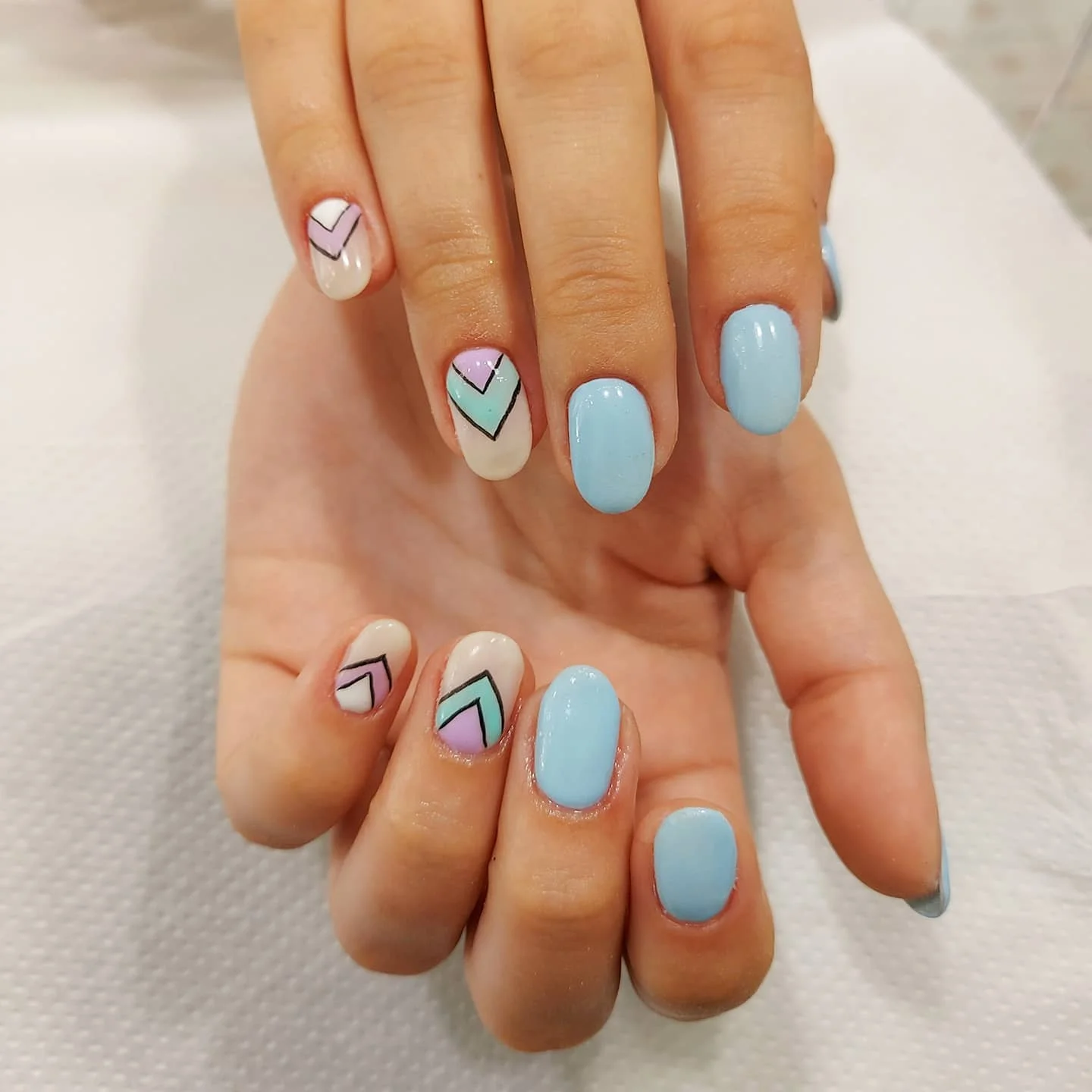 light blue summer nails Minimal Pastel Chevron Nails For A Clean Summer Look