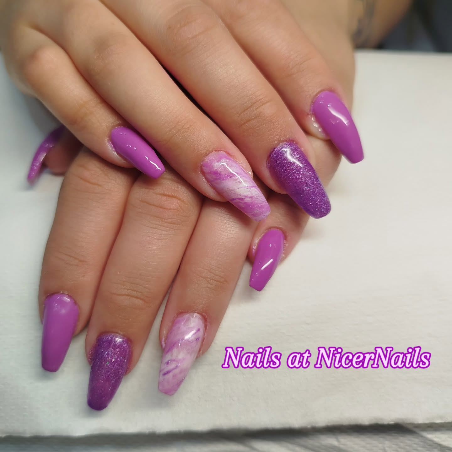 summer glitter nails 2026 Lavender Marble Shimmer For Playful Summer Energy