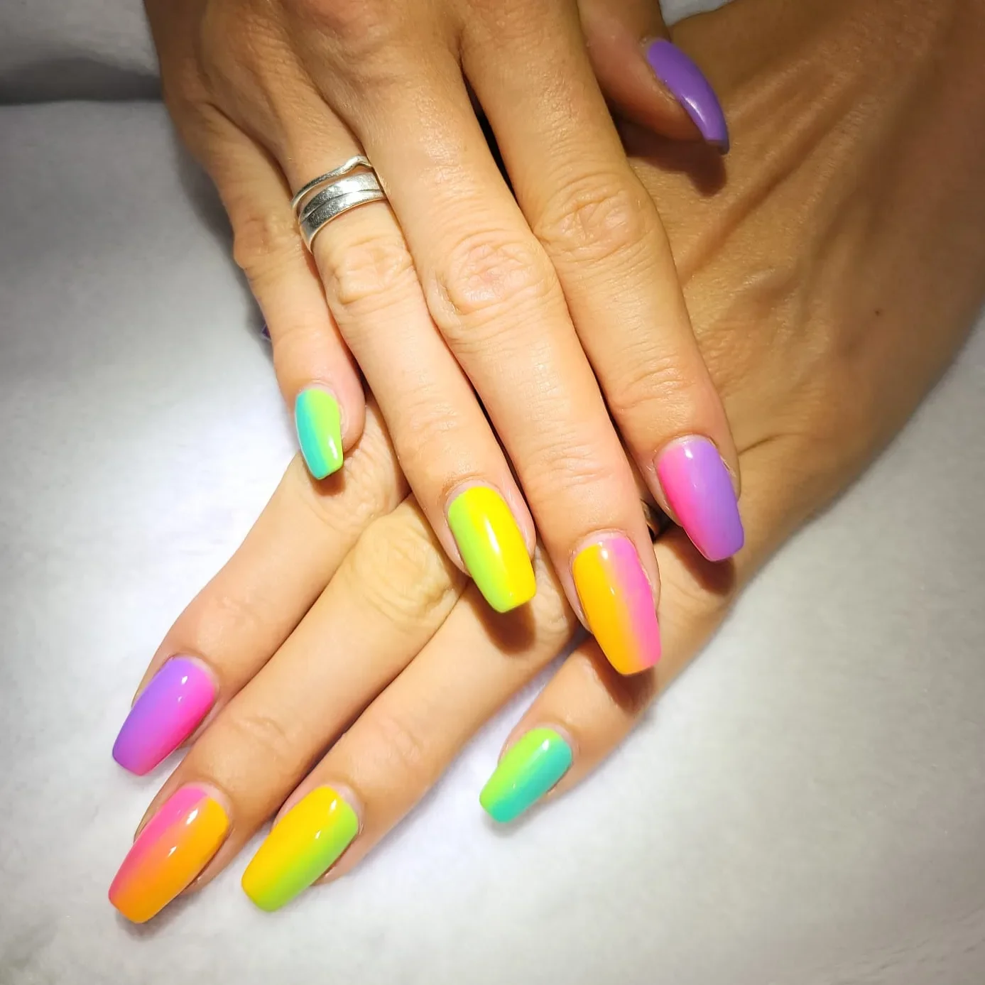 summer nails ballerina shape 2026 Rainbow Ombre Ballerina Nails With Y2K Summer Vibes