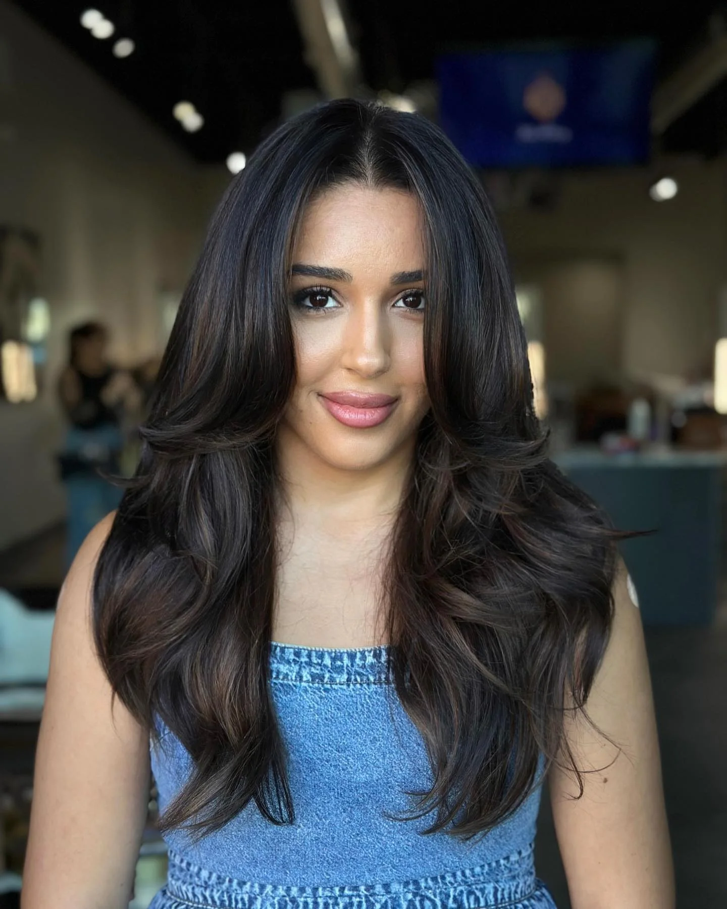 modern summer espresso brunette hair color 2026 Voluminous Espresso Blowout With Luxe Face-Framing Layers