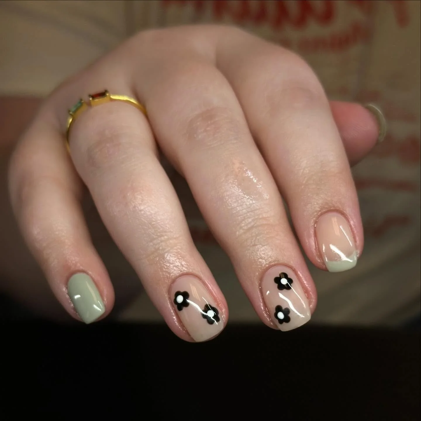 short squoval nails design 2026 Minimalist Black Flower Accent Nails