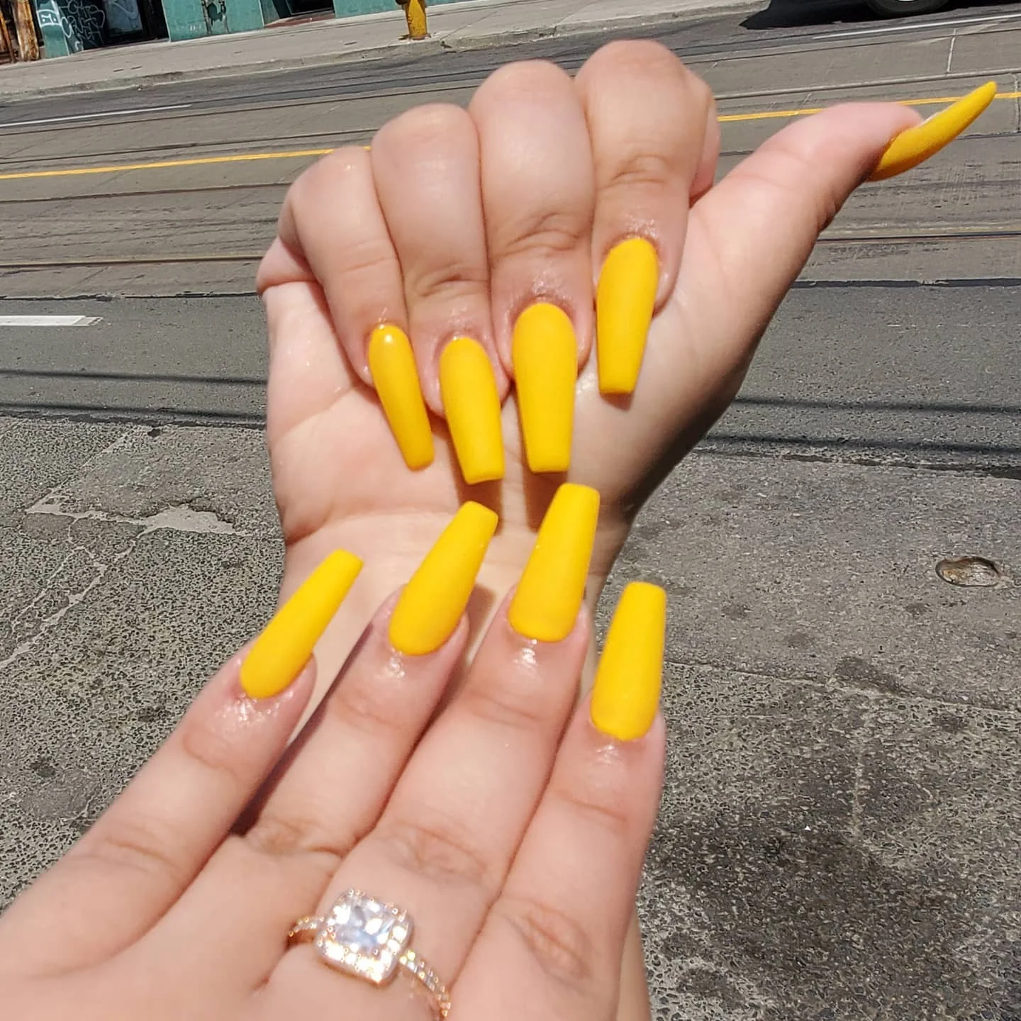 summer nail colors 2026 Sunny Yellow Coffin Nails