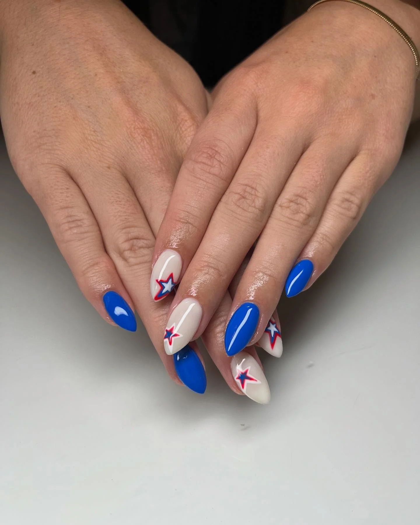 4th of july nails 2026 Electric Blue Minimal Star Nails