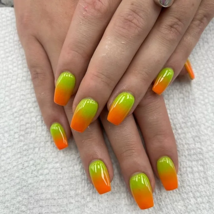 bright summer nails 2026 Citrus Ombre In Electric Lime And Orange