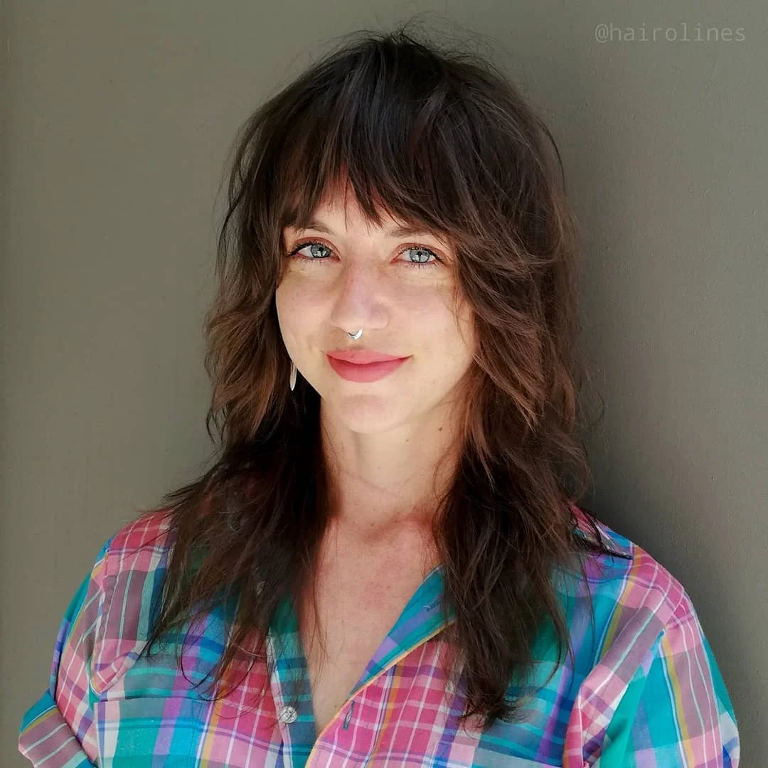 cool summer shag haircut 2026 Textured Medium Shag With Effortless Bangs