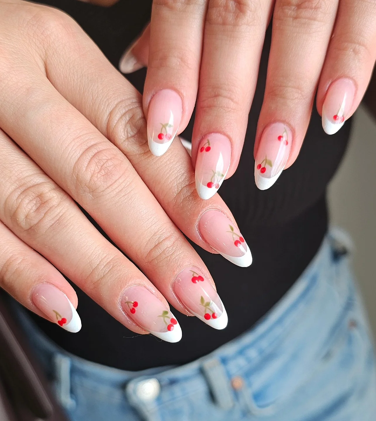 light summer nails 2026 Cherry French Tips With A Retro Summer Finish