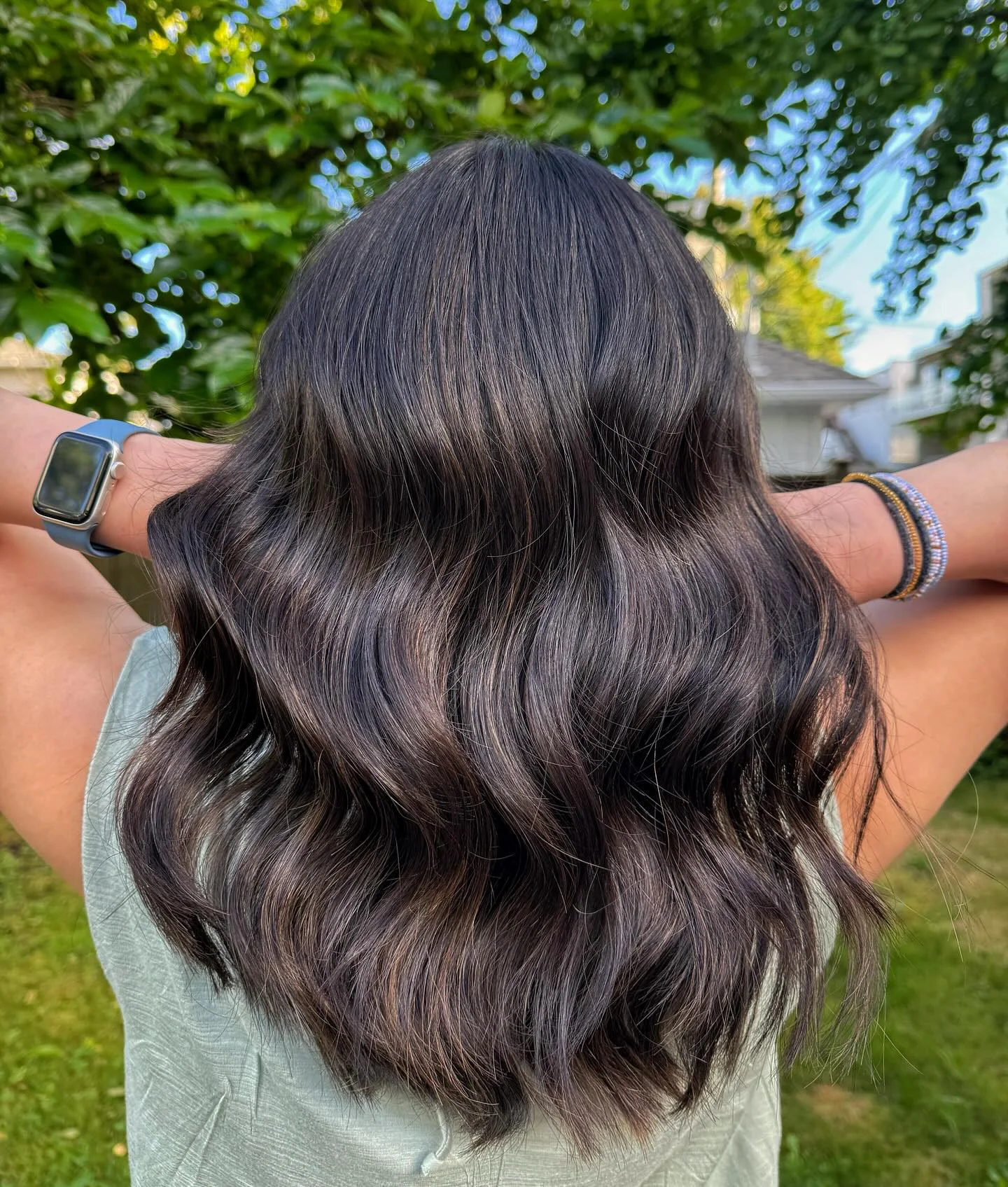 modern summer espresso brunette hair color 2026 Cool-Toned Espresso Waves With Natural Summer Depth