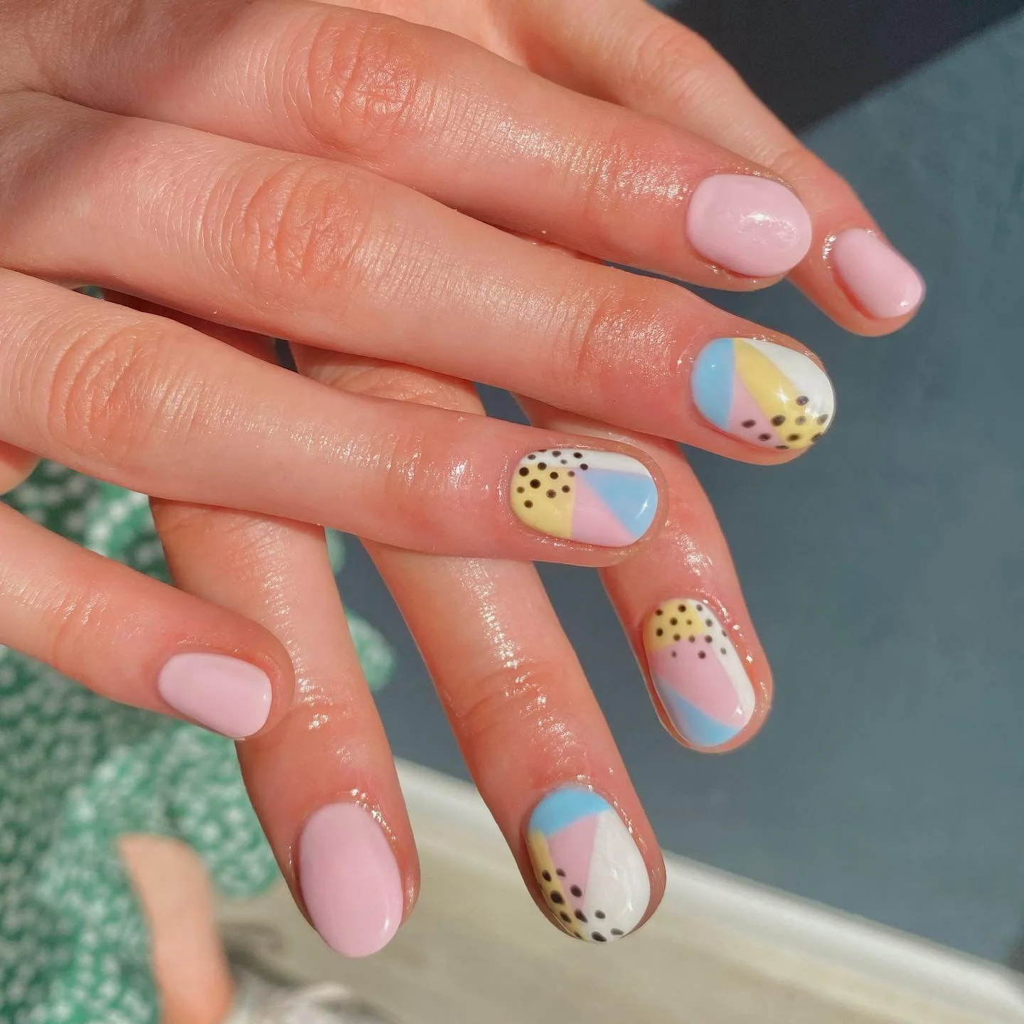 short gel nails summer 2026 Pastel Color Block Retro Mood