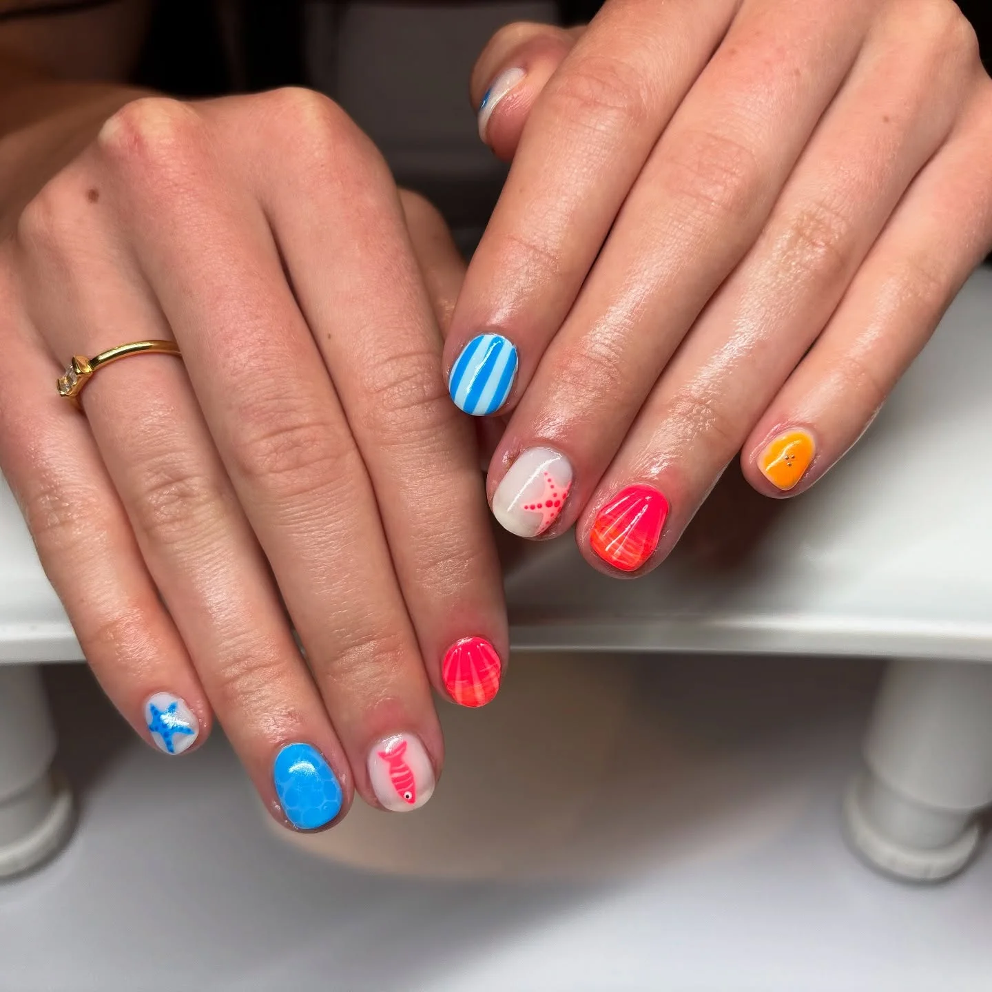 summer beach nails 2026 Bright Tropical Pop Art Nails With Playful Sea Creatures