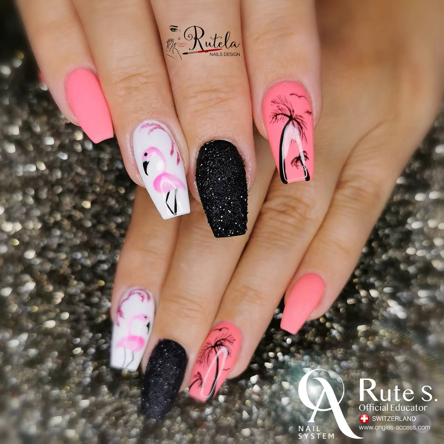 summer nails ballerina shape 2026 Pink Flamingo Ballerina Nails With Tropical Sunset Details