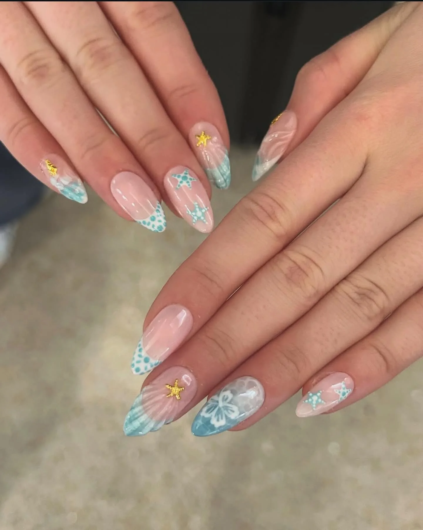 summer nails design 2026 Ocean Pearl Starfish French Tips