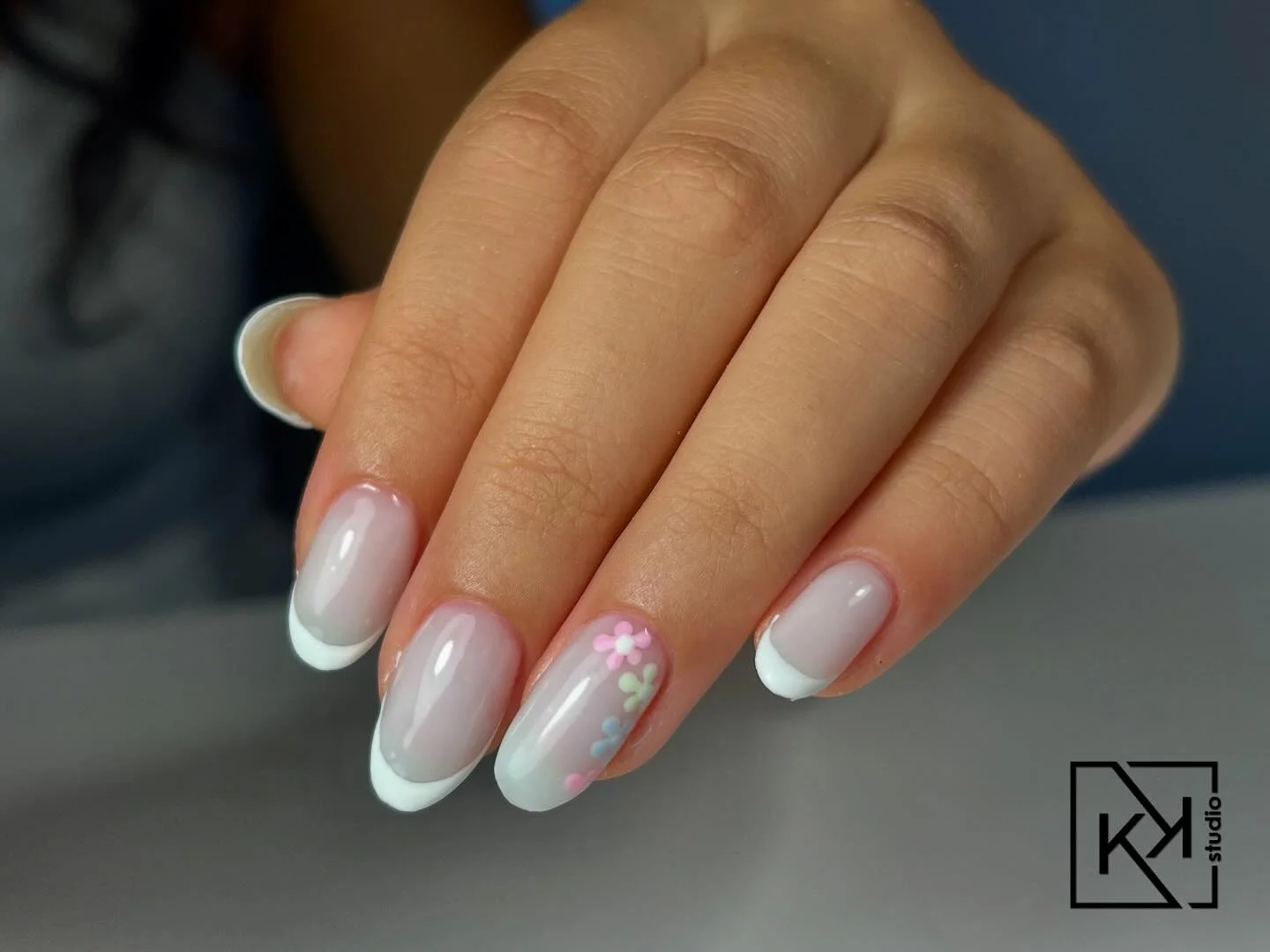 trendy summer nails 2026 Milky White Floral French Nails With Clean Girl Elegance