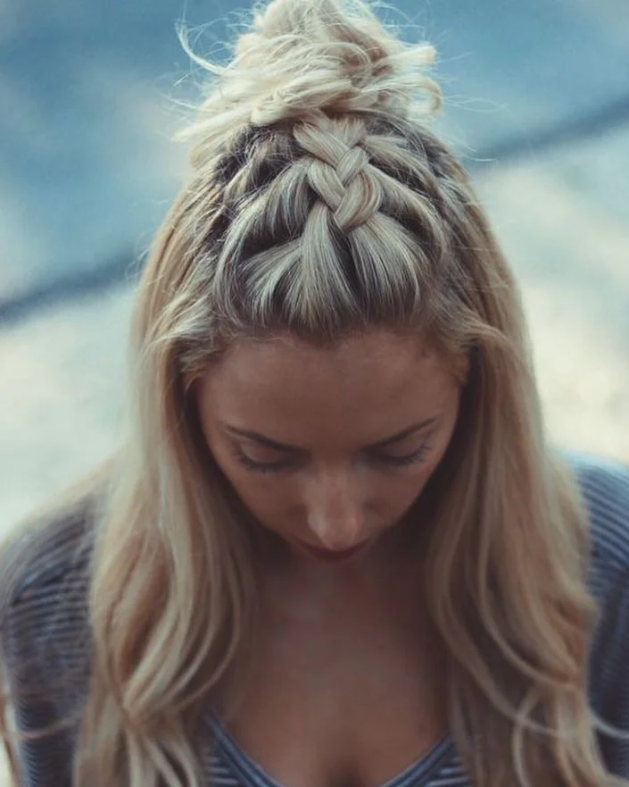 minimal summer easy hairstyle 2026 Soft Braided Top Knot Energy