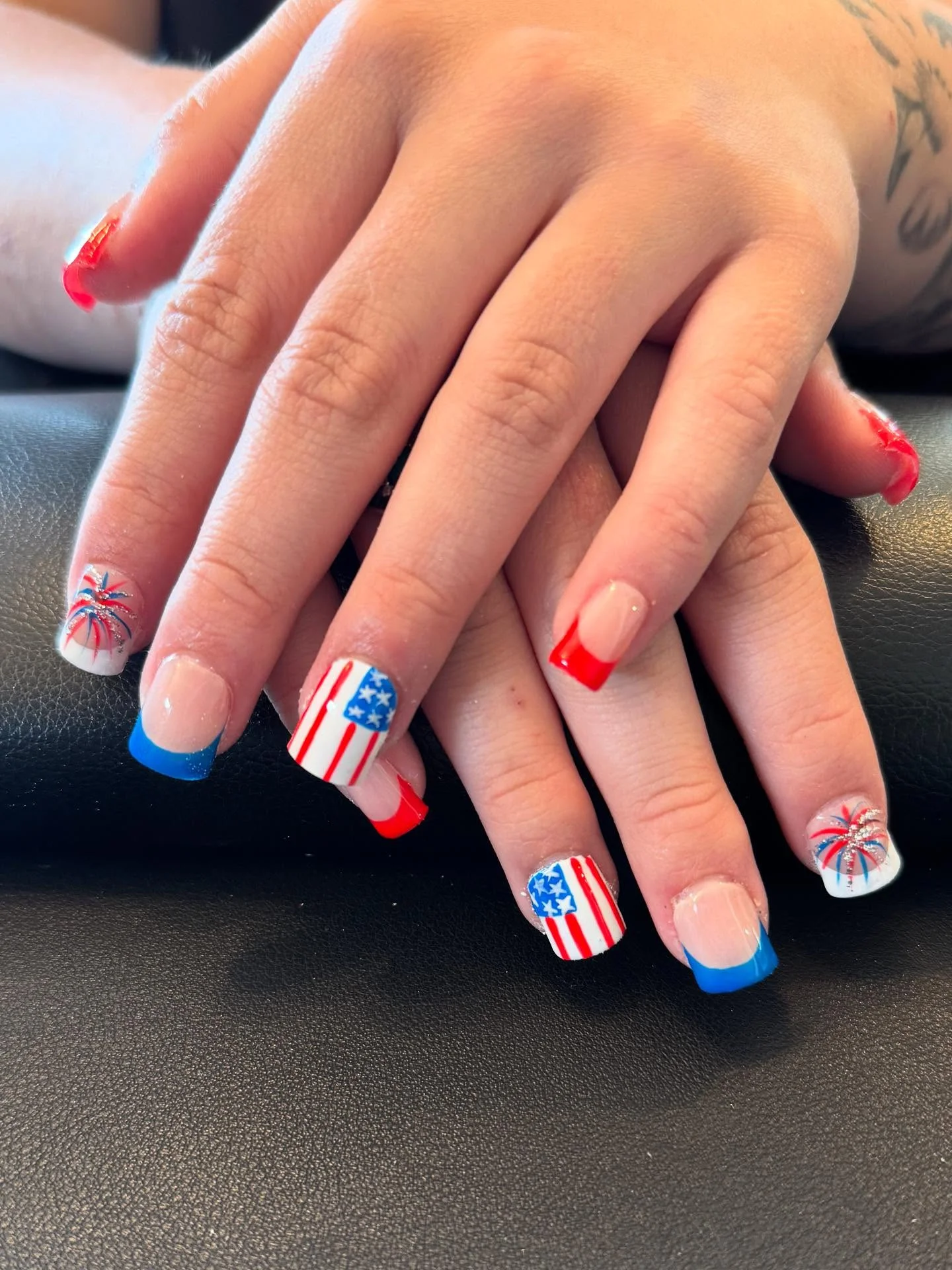 patriotic nails 2026 Classic Firework French Tips With Americana Energy