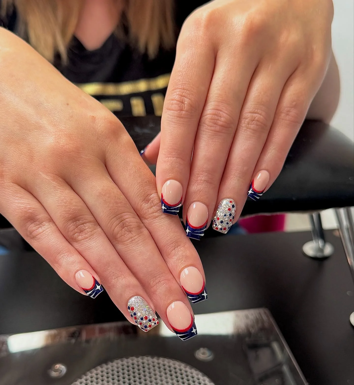 4th of july nails 2026 Star-Spangled French Tips With Glitter Accent Nails