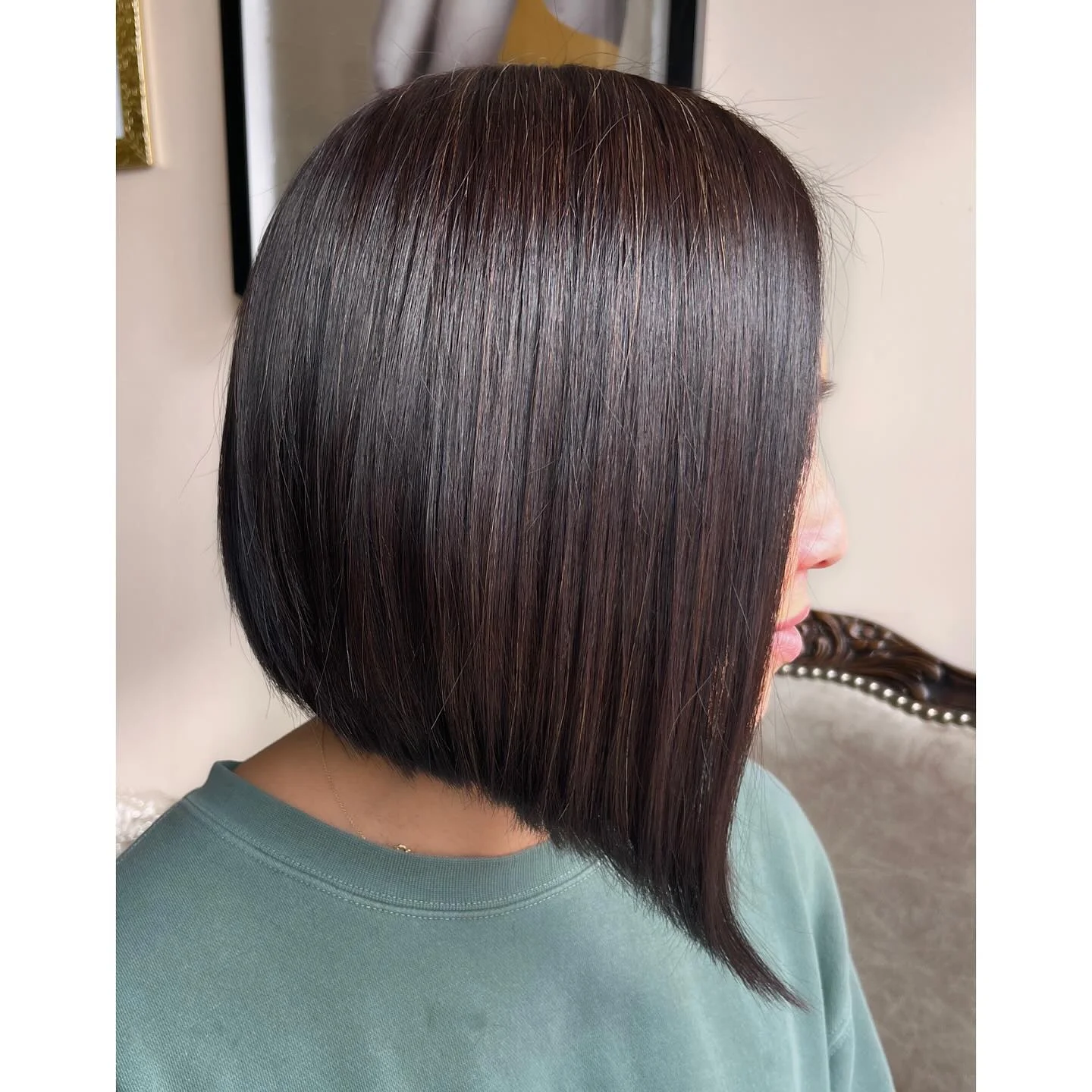angled summer bob haircut 2026 Sleek Deep Brunette Angle With Precision Length