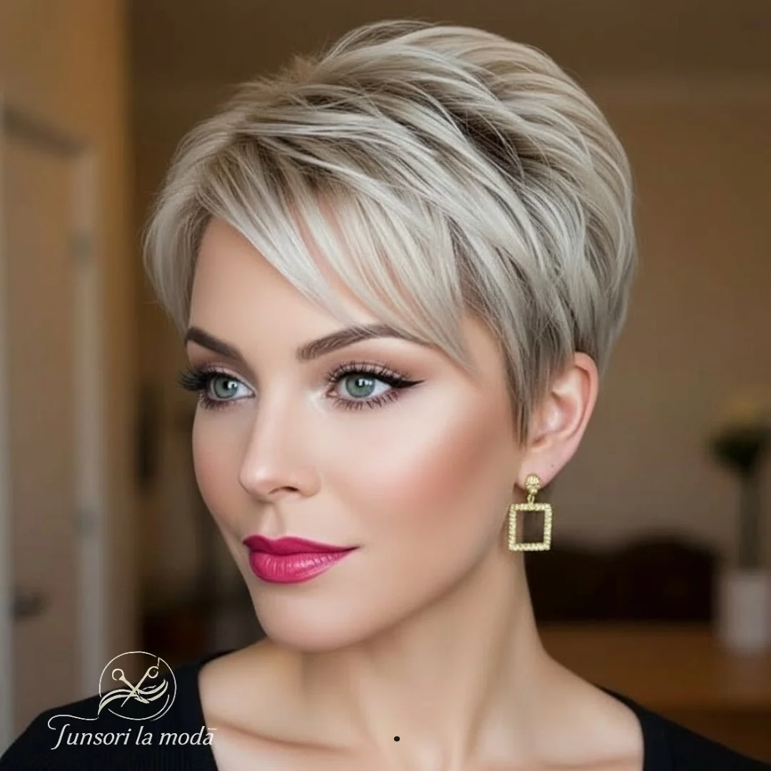 best summer short hairstyles 2026 Polished Platinum Pixie With Side-Swept Bangs