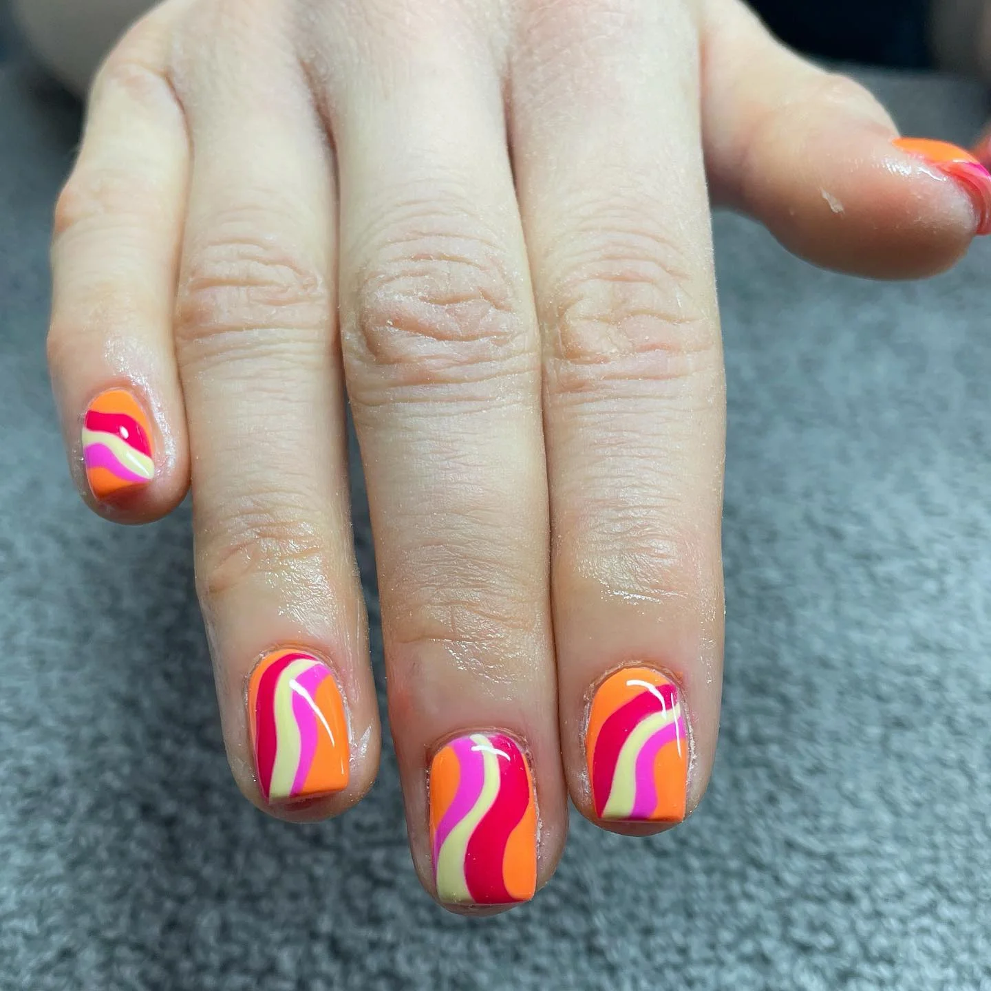 funky summer nails 2026 Retro Sunset Swirls On Short Square Nails