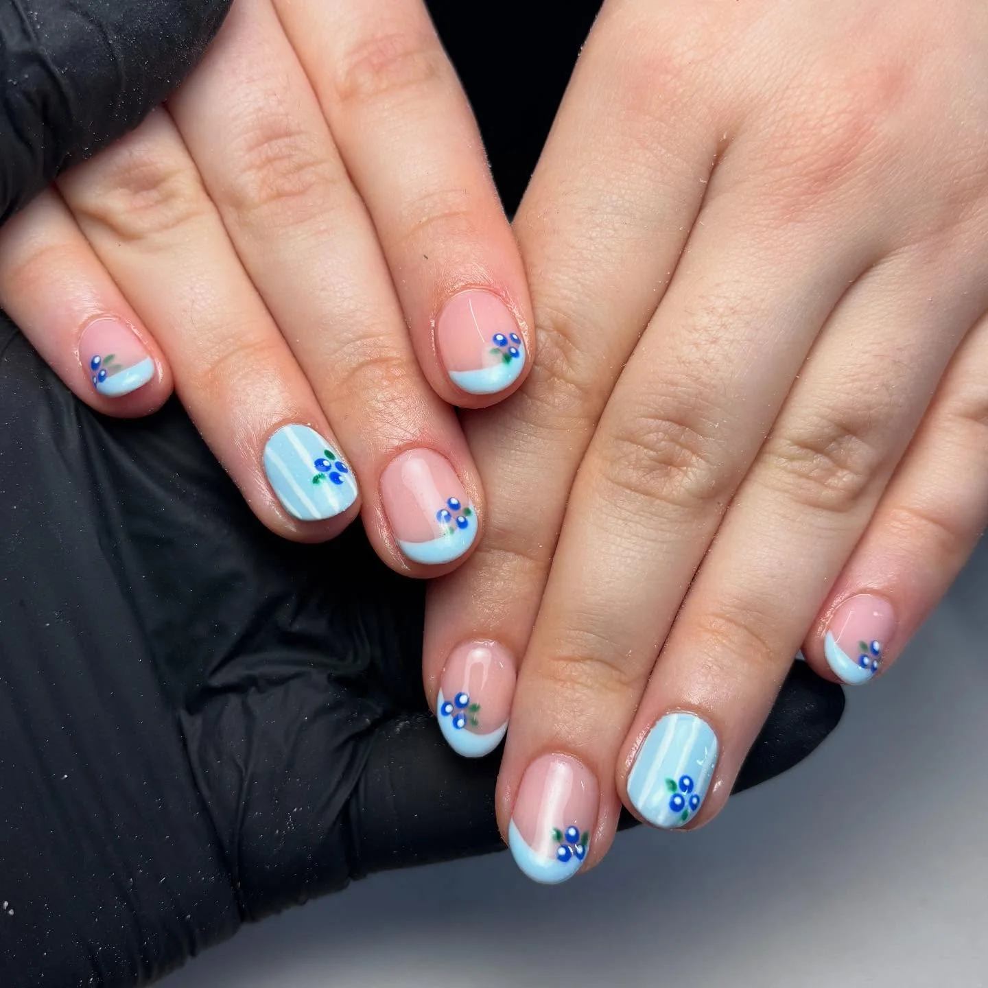 light blue summer nails 2026 Soft Baby Blue Floral French Tips For Everyday Summer