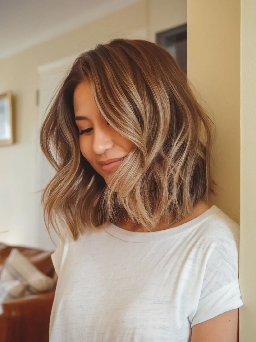 light summer haircuts for medium hair 2026 Dimensional Blonde Wavy Lob With Face Framing