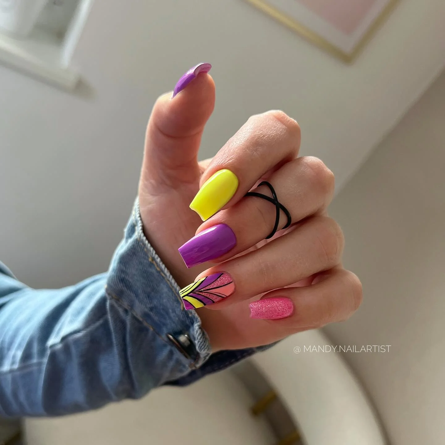 neon summer nails 2026 Electric Pop Art Square Nails For Late Summer Energy