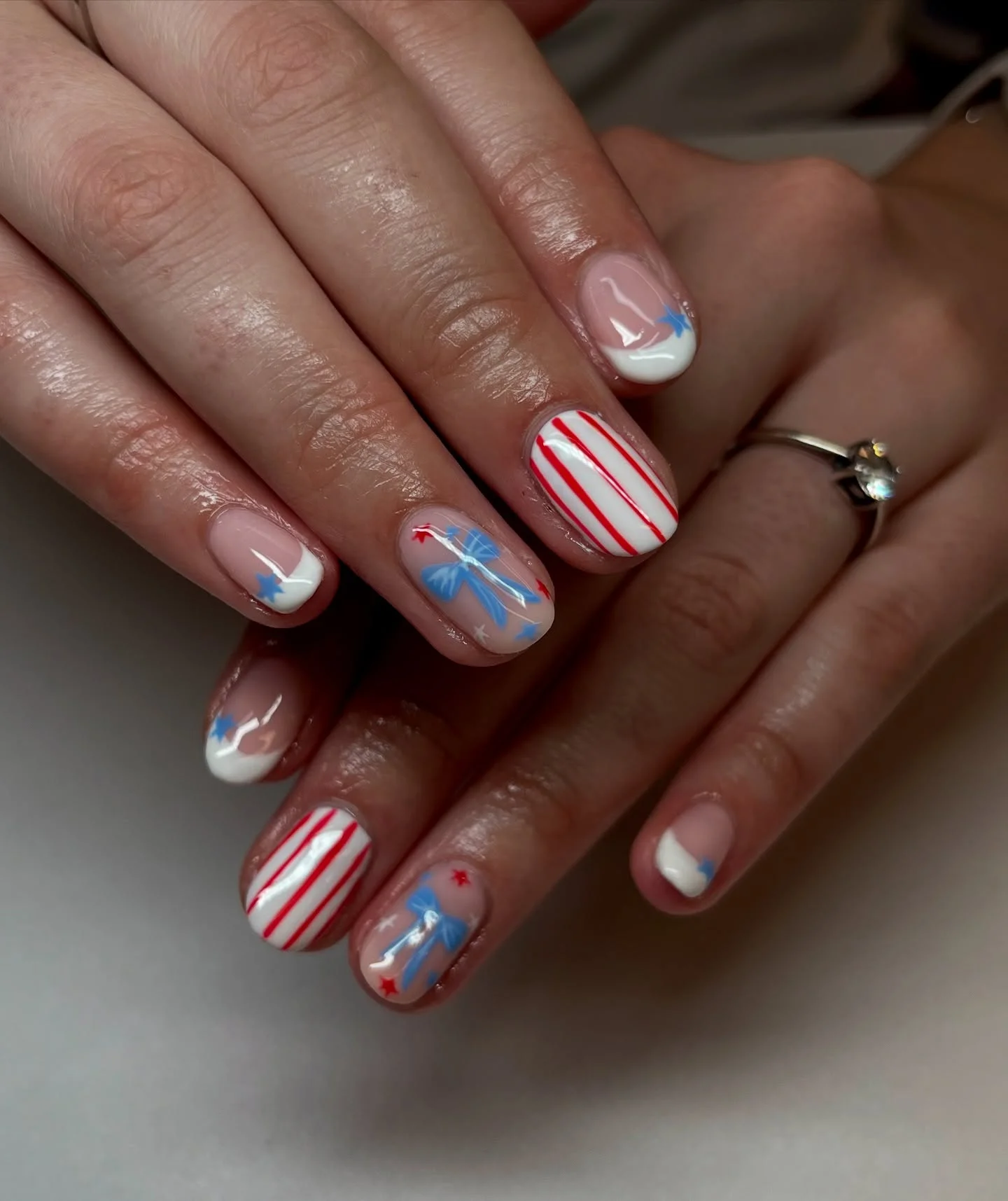 patriotic nails 2026 Soft Americana Nail Art With Delicate Ribbon Details