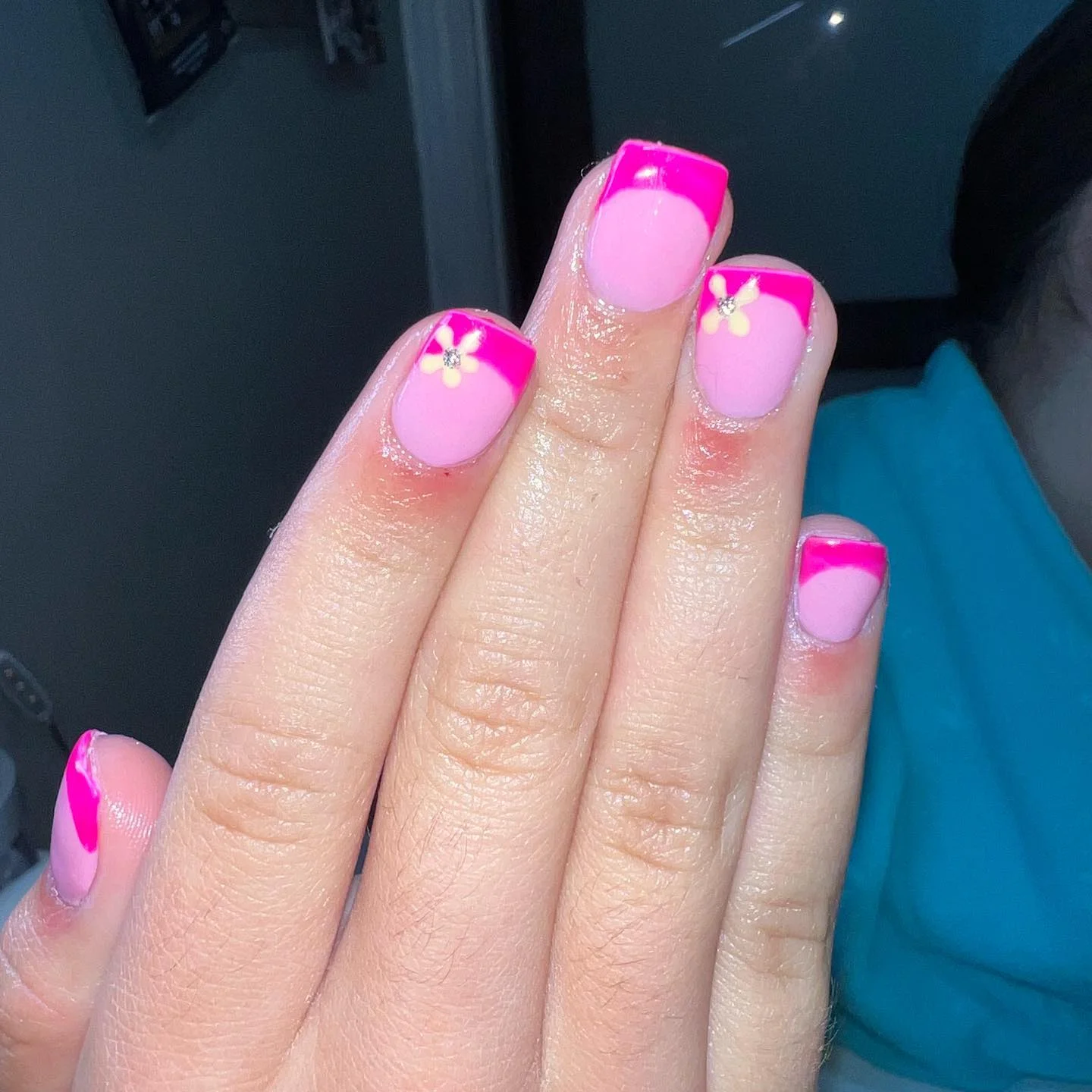 pink summer nails 2026 Hot Pink French Tips With Y2K Flower Energy