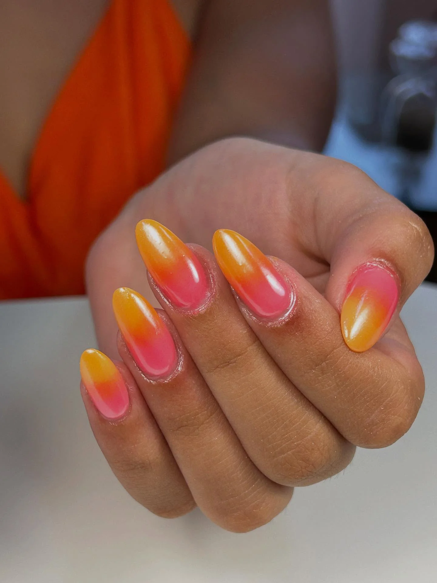 summer ombre nails 2026 Sunset Sorbet Ombre With Tropical Energy