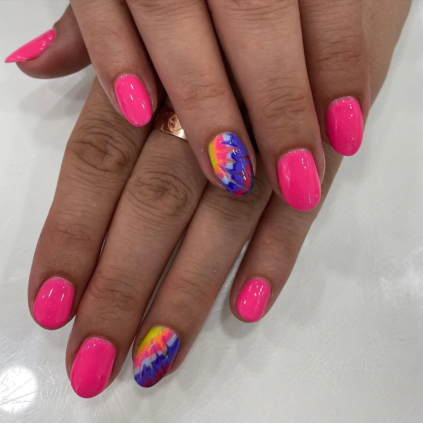 funky summer nails 2026 Electric Pink With Artistic Watercolor Accents