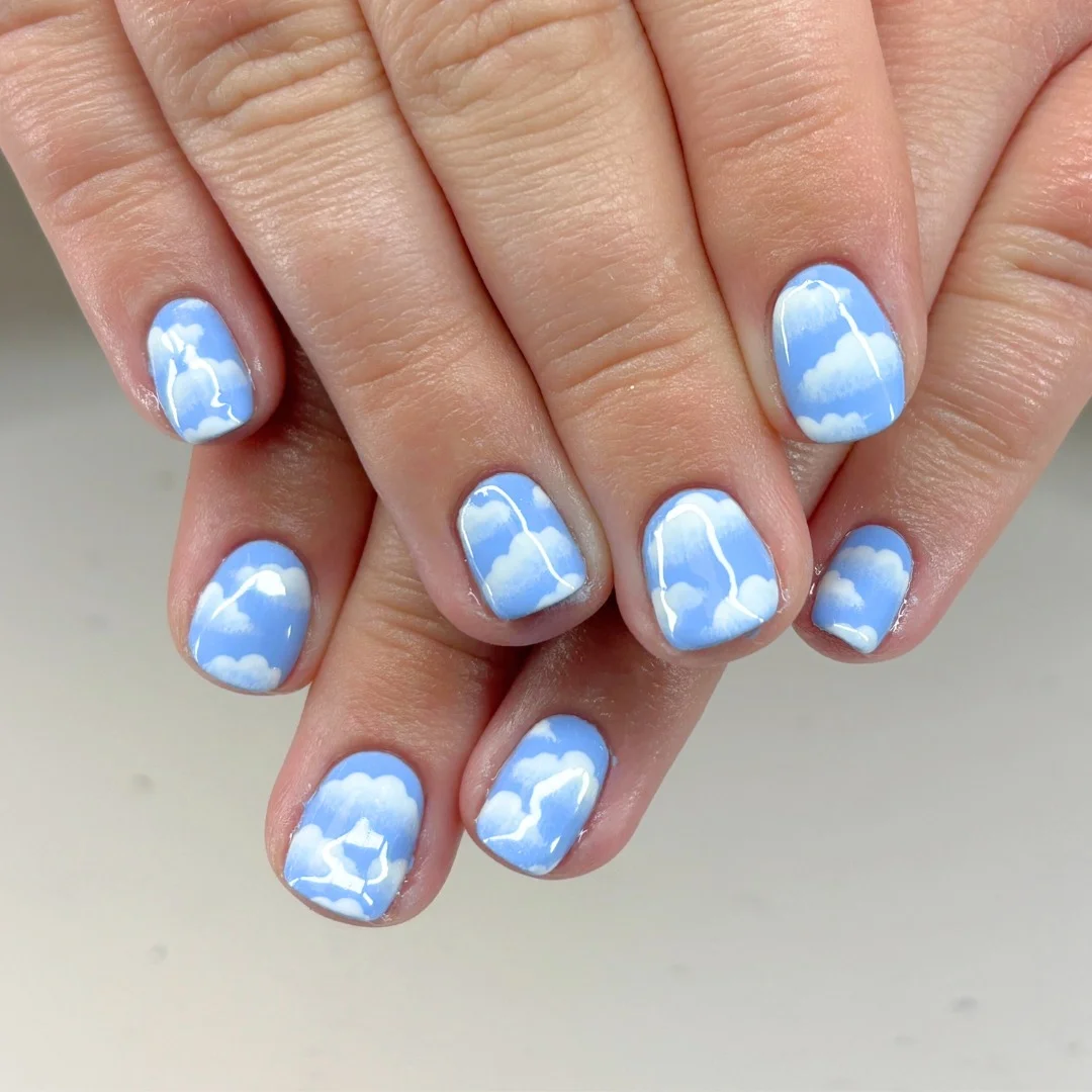 light blue summer nails 2026 Dreamy Cloud Nails That Feel Like A Summer Daydream