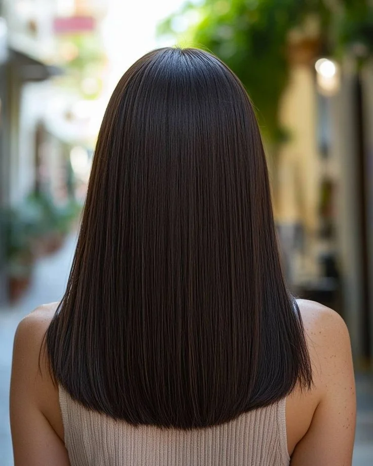 light summer haircuts for medium hair 2026 Polished Straight Medium Cut With Glass Finish