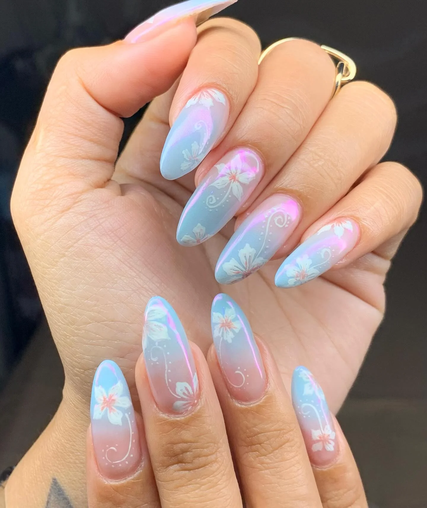 summer nail art 2026 Soft Pastel Aura Florals With Glossy Ombre