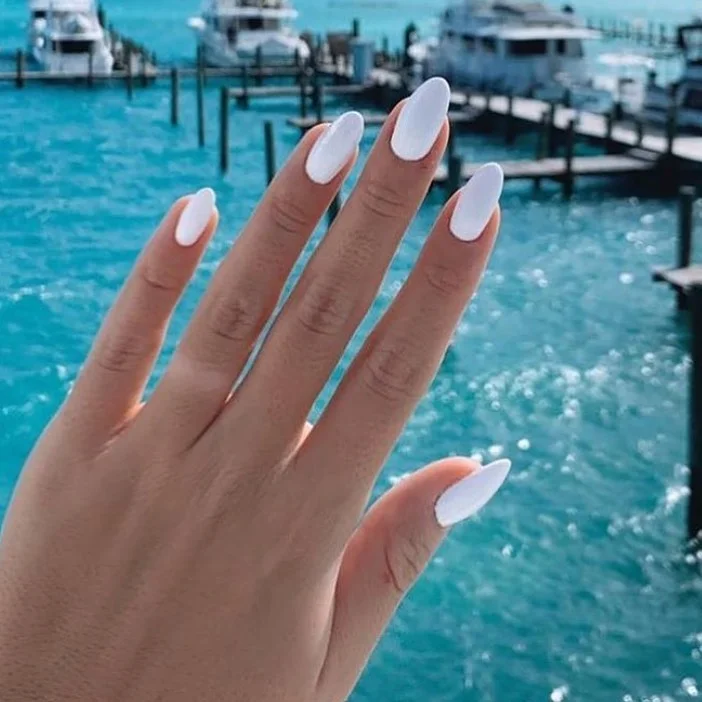summer nails one color 2026 Pure White Resort Nails With Coastal Energy