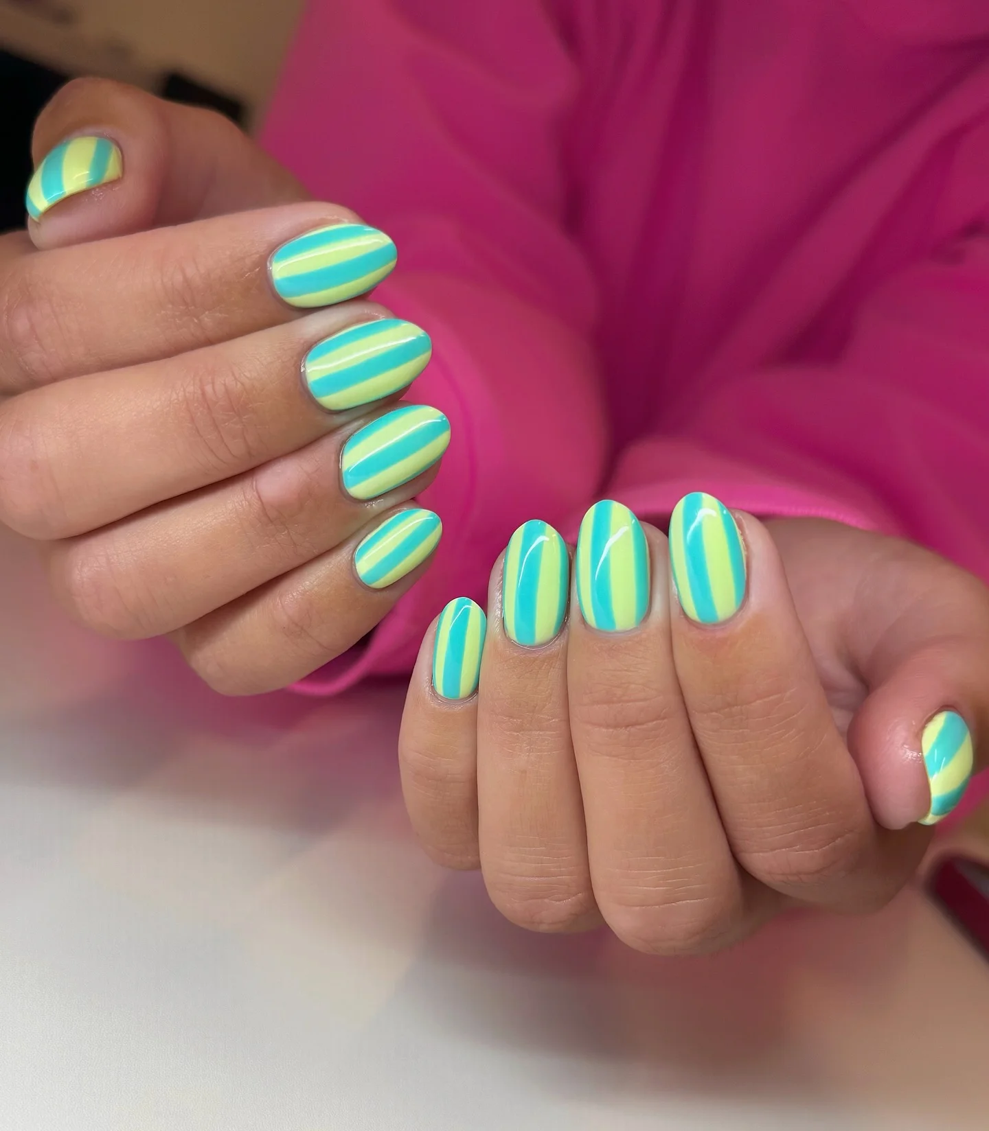 bright summer nails 2026 Retro Mint Stripes For A Fresh Coastal Mood