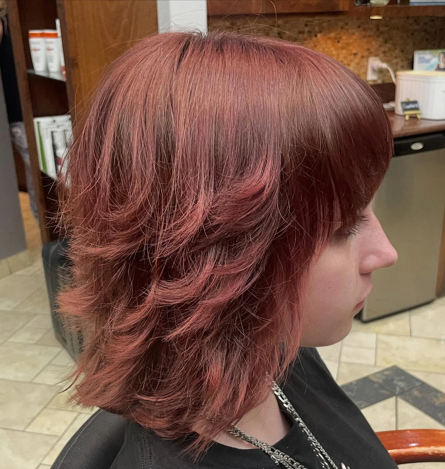 edgy summer shag hairstyle 2026 Dusty Cherry Layered Shag With Feathered Volume