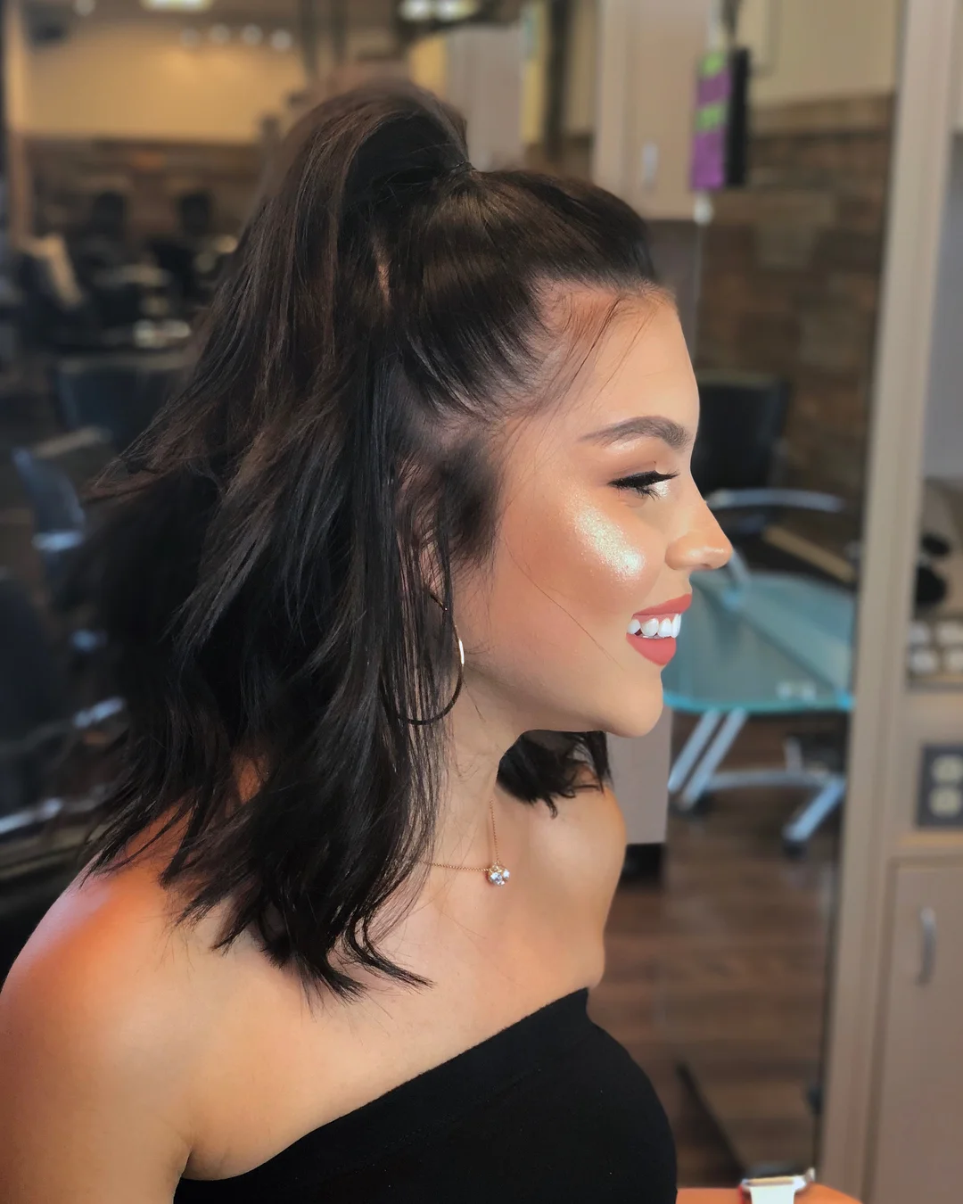 minimal summer easy hairstyle 2026 Half-Up Volume For Short Dark Hair