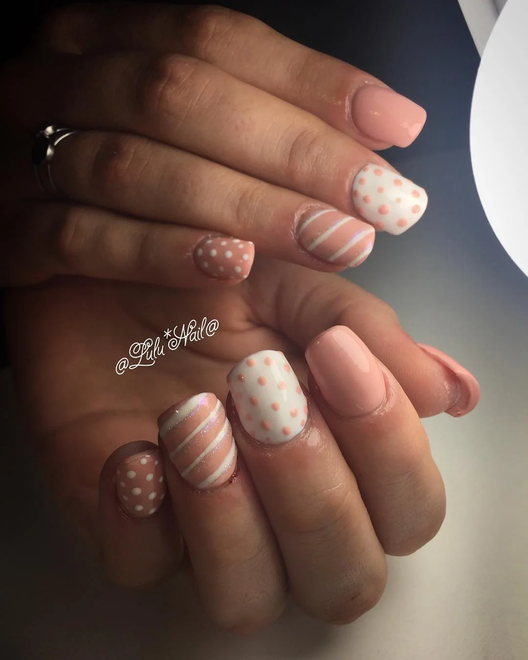 short squoval nails design 2026 Sweet Polka Dot Pastels With Retro Charm