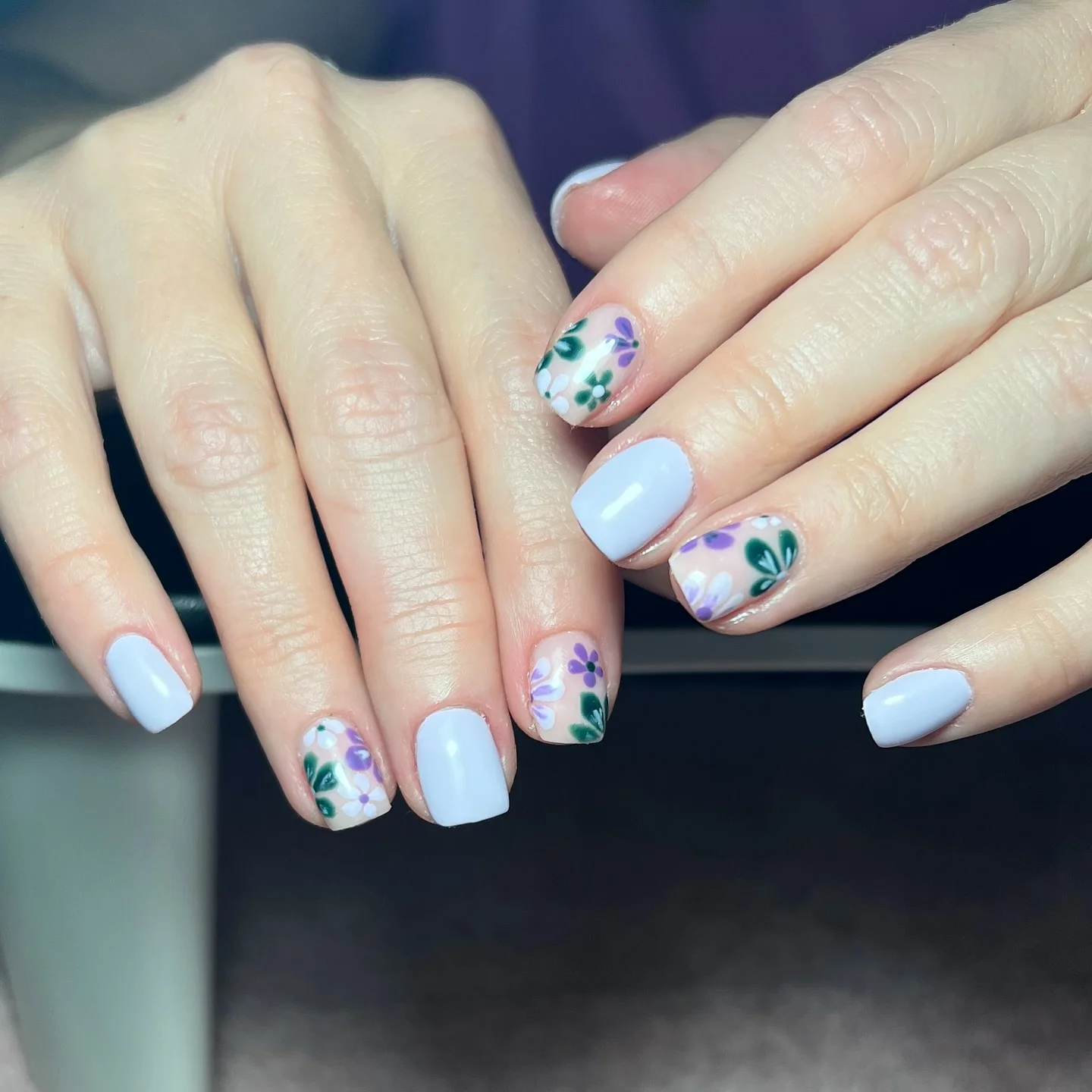 short summer nails 2026 Lavender Garden Nails With Delicate Botanical Details