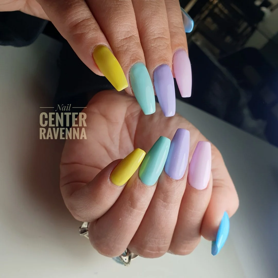 summer nails ballerina shape 2026 Glossy Candy Pastels With Playful Retro Charm